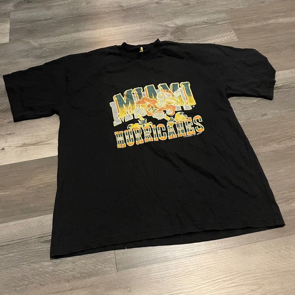 Vintage Miami Hurricanes T Shirt Impex Made in USA Black XL NCAA 90s
